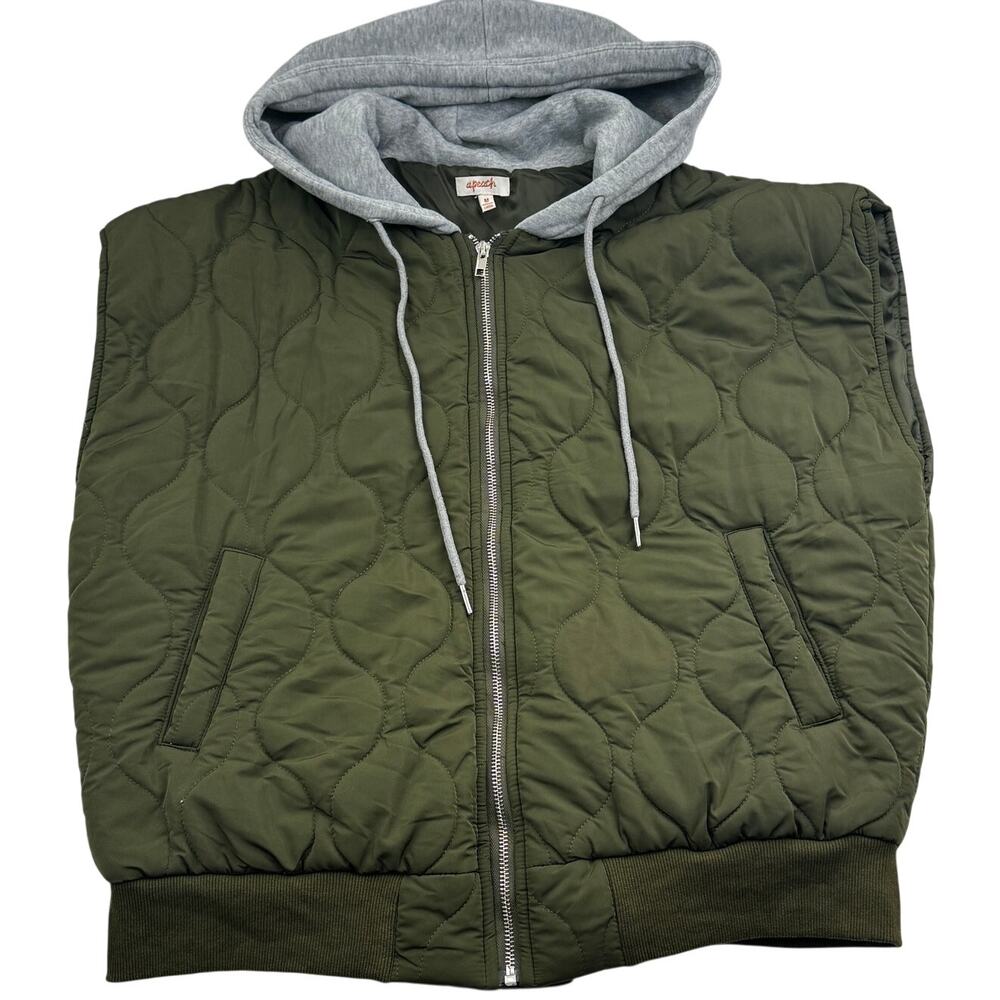 A. Peach Sleeveless Hooded Oversized Boxy Quilted Vest Women's Size Medium